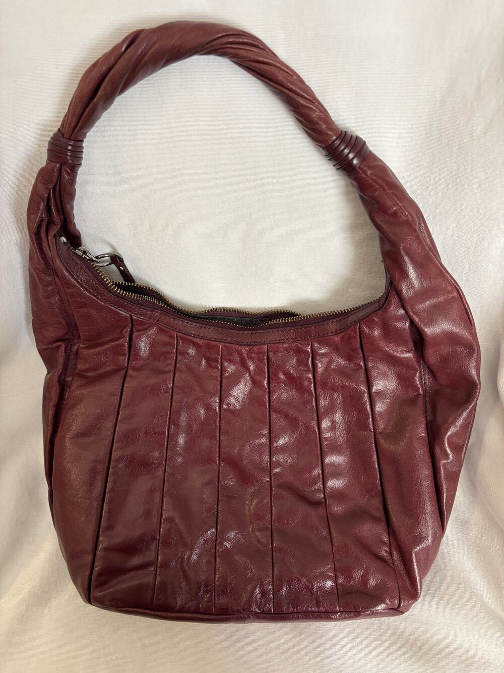 Donald J. Pliner Pleated Leather Bag Shoulder Bag Purse Boho Style